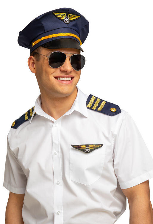 Instant Pilot Set Air Hostess Pilot Fancy Dress Costume Kit Mens Ladies Hat Cap