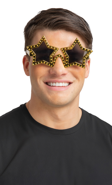 Superstar 70s Gold Star Glasses Adults Fancy Dress Disco Party Prop Photobooth Gold