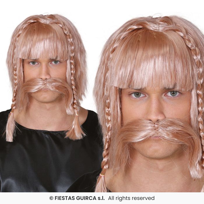 Blonde Viking Wig With Moustache Adults Fancy Dress Accessory Mens