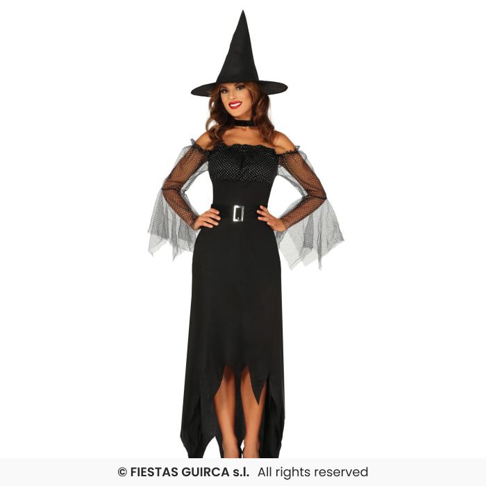 Long Magical Witch Costume Ladies Halloween Witches Fancy Dress Outfit UK 8-16