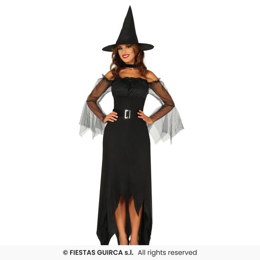 Long Magical Witch Costume Ladies Halloween Witches Fancy Dress Outfit UK 8-16