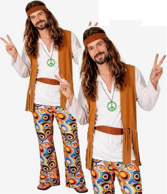 Adult Mens 60s 70s Hippie Hippy Man Groovy Woodstock Fancy Dress Costume New