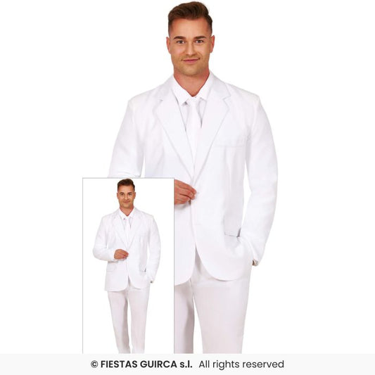 White Suit Mens 60s 70s Fancy Dress Costume Adults Outfit Wedding Stag S-XL
