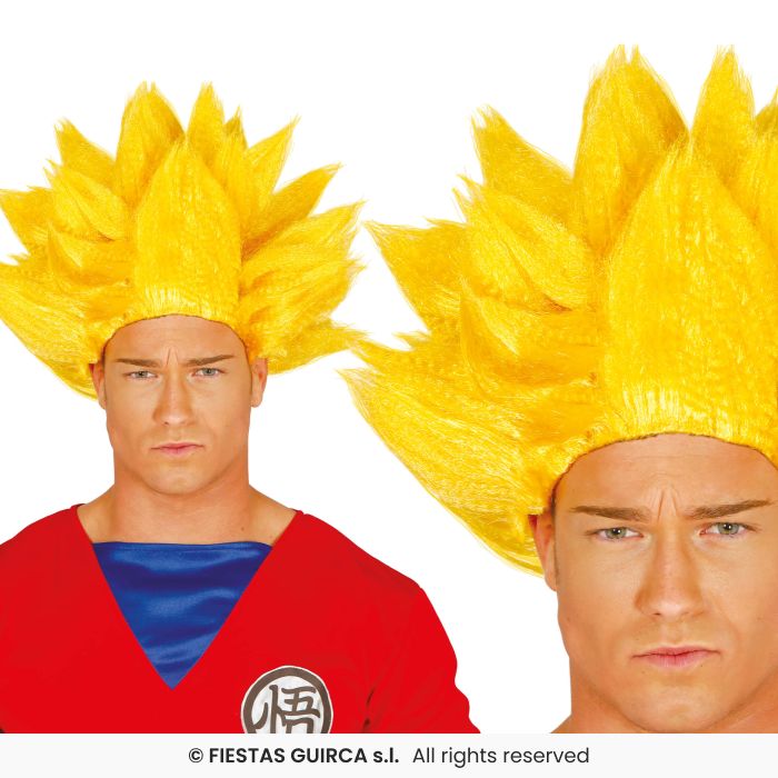 Yellow Warrior Fringed Wig Mens Spiked Wig Fancy Dress Cartoon Character Wig