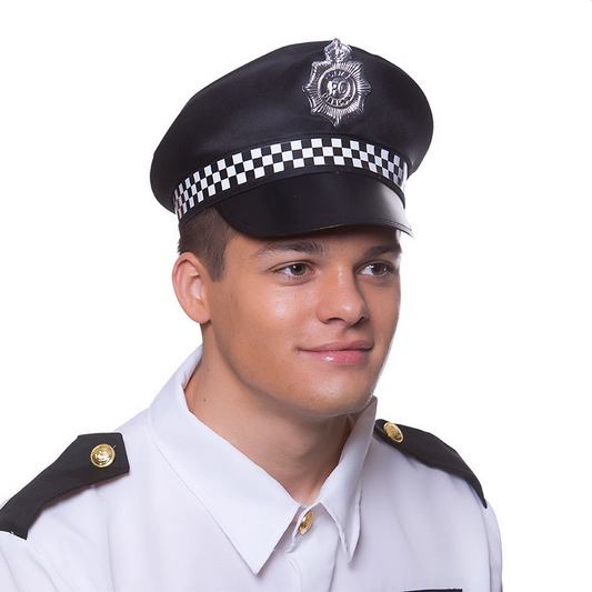British Policeman Hat Adults Black Adult Fancy Dress Mens Ladies Police Hat