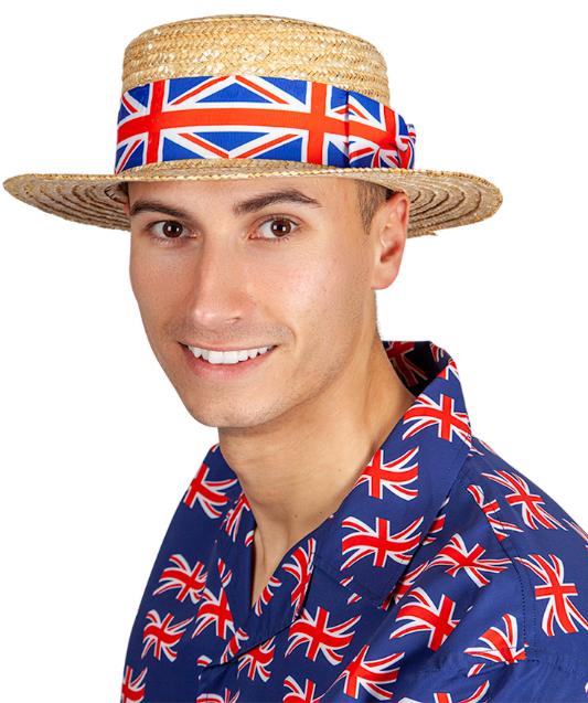 Union Jack Hat Straw Boater Hat Classic Olympics Great Britian Fancy Dress Adults