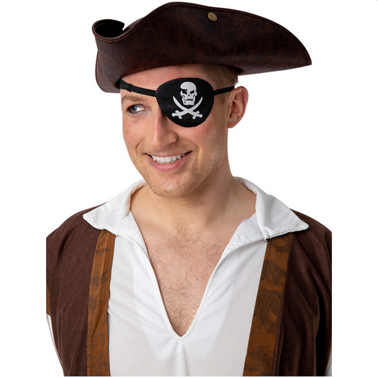 Satin Pirate Eyepatch Pirates Caribbean Skull & Cross Bones Adults Fancy Dress