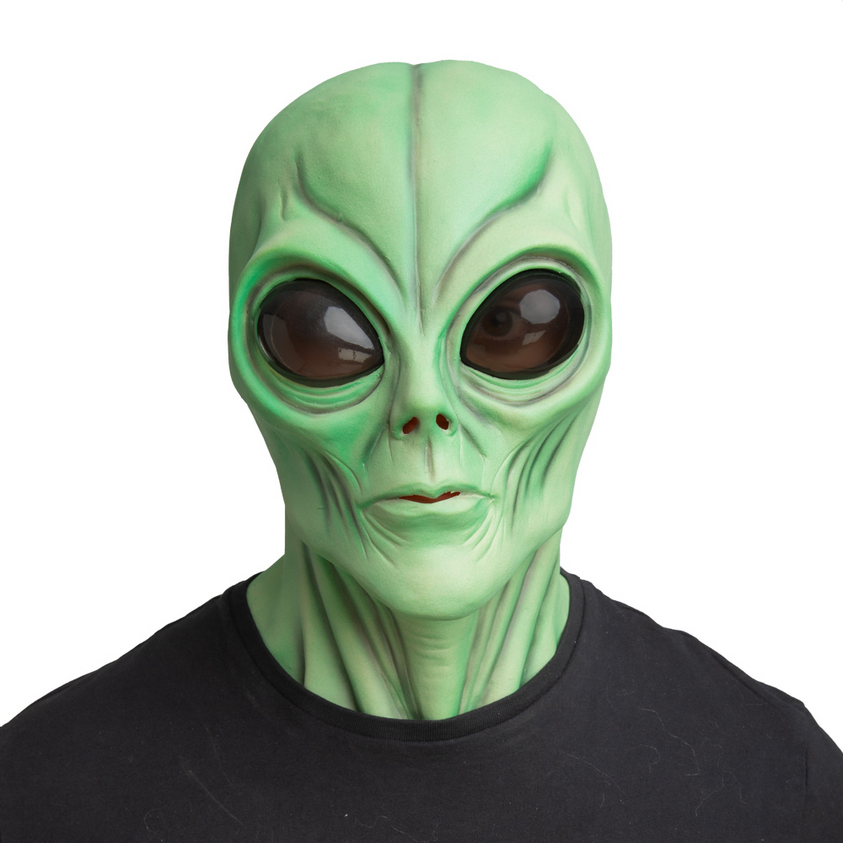 Full Head Alien Latex Mask Green Space UFO Aliens Fancy Dress Mens Ladies