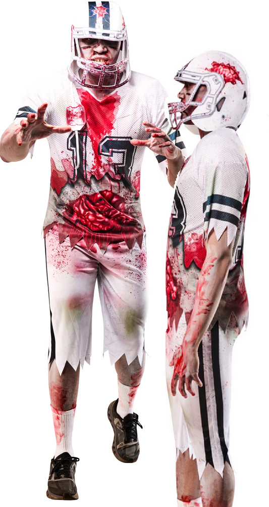 Zombie Footballer Jock Server Adults Halloween American Style Fancy Dress Costume