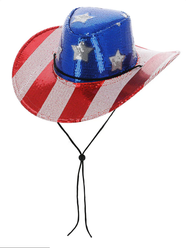 Sequin Stars & Stripes Cowboy Hat American 4th July Fancy Dress Accessory