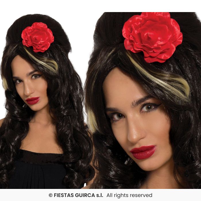 Pop Star Wig With Flower Amy Wig Adults Fancy Dress Accessory Beehive Wig