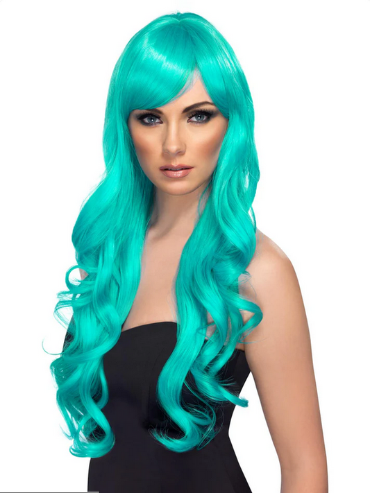 Aqua Desrire Wig Ladies Halloween Long Curly Blue Wig Fancy Dress Accessory