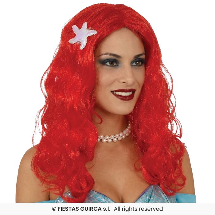 Long Red Wig With Star Sea Creature Ladies Red Wavy Fancy Dress Wig