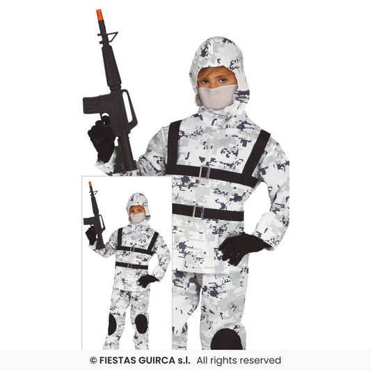 Artic Boy Costume Soldier Commando Deluxe Kids Fancy Dress Outfit Age 5-12