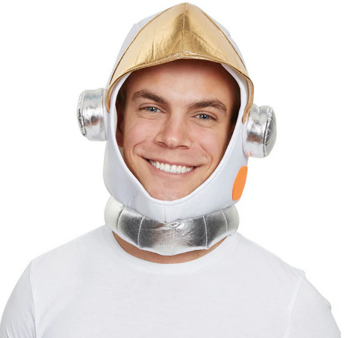 Mens Astronaut Helmet Hat Soft Felt Gold & White Adults Fancy Dress Accessory