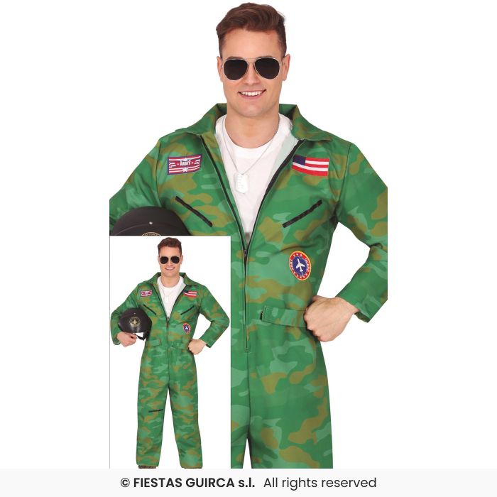 Mens Army Costume Aviator Pilot Jumpsuit Adults Fancy Dress Outfit M-XL