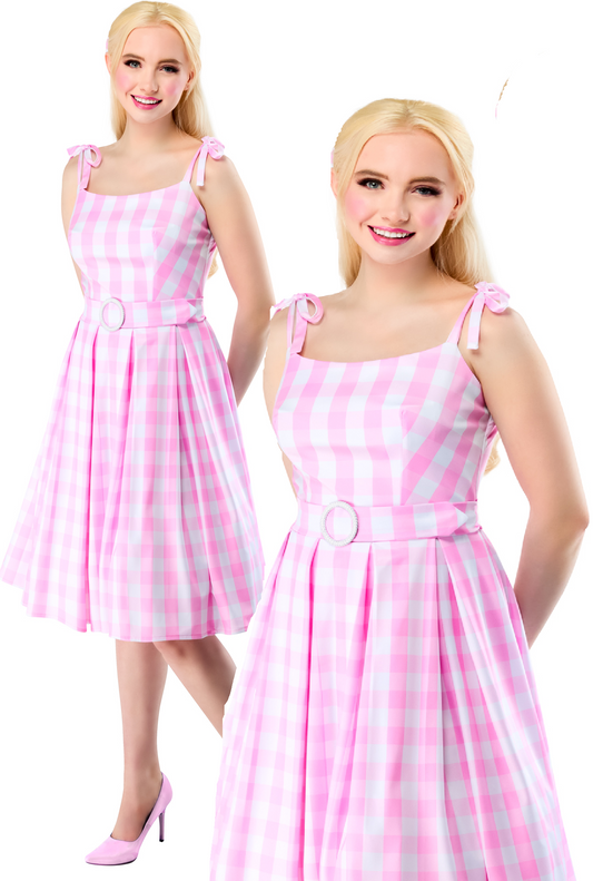 Barbie Perfect Day Costume Adults Licensed Fancy Dress Outfit Checked Dress