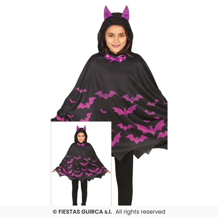 Purple Bat Costume Girls Boys Halloween Fancy Dress Outfit Poncho Age 7-9