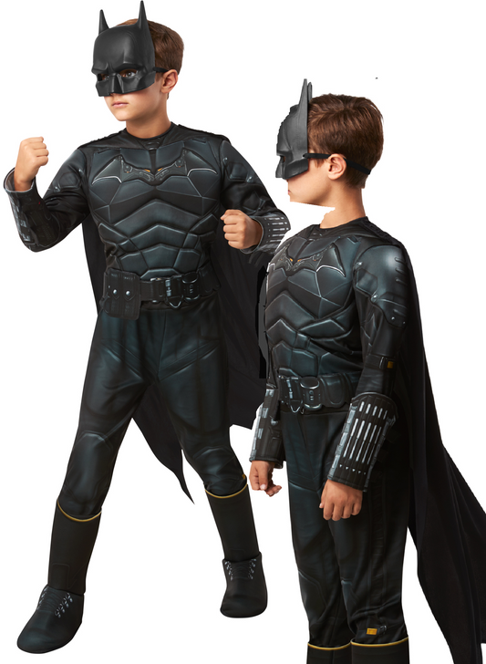 Deluxe Batman Kids Costume Boys Licensed DC Superhero Fancy Dress