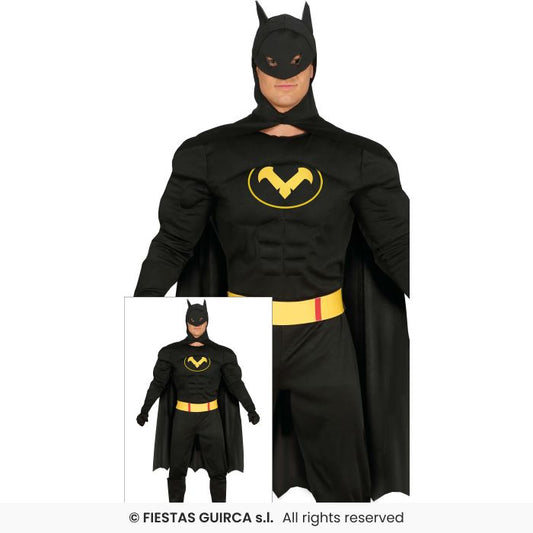 Black Hero Costume Muscular Superhero Mens Fancy Dress Outfit S-XXL