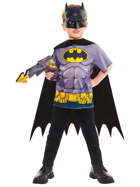Batman Official Superhero Kids Gift Set Fanct Dress Costume Girls Boys Age 3-4 + Gun