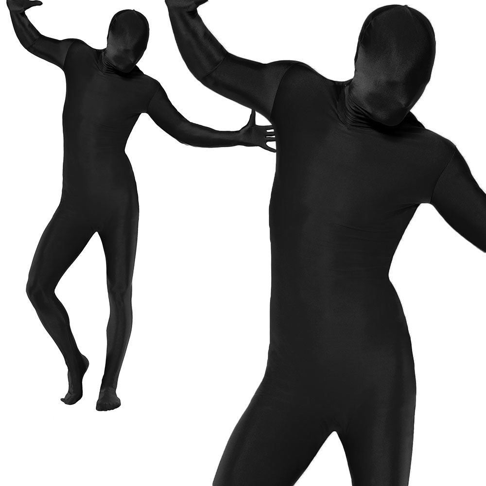 Mens Second Skin Black Suit Full Body Black Lycra Fancy Dress Costume M-XL