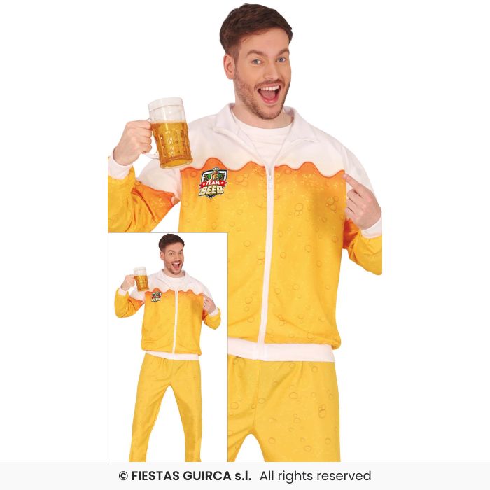 Team Beer Tracksuit Adults 80s Novelty Fancy Dress Costume Shellsuit Stag Do M-XL