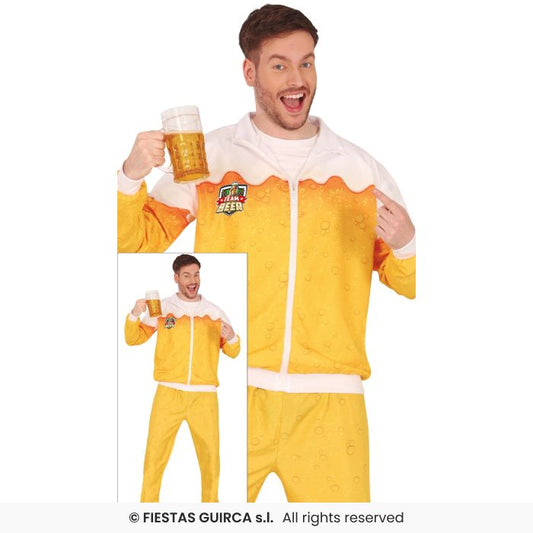 Team Beer Tracksuit Adults 80s Novelty Fancy Dress Costume Shellsuit Stag Do M-XL