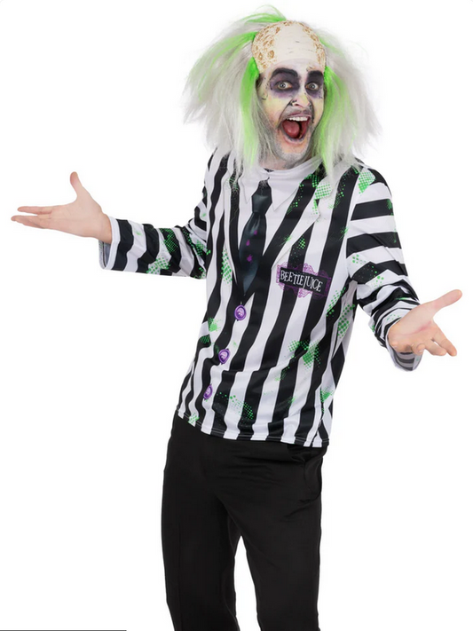 Beetlejuice Shirt Mens Fancy Dress Costume Black & White Striped Halloween