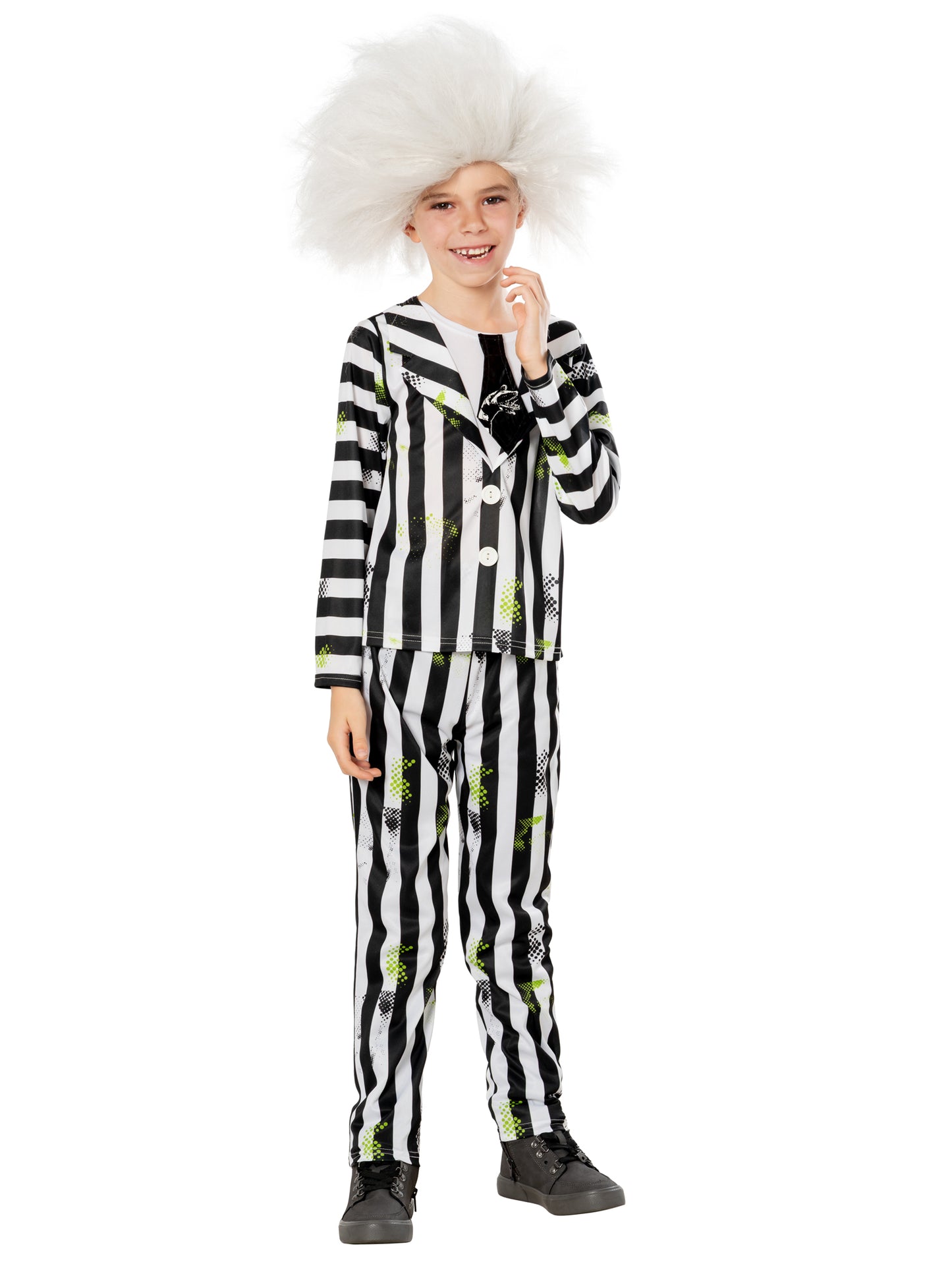 Beetlejuice Kids Costume Boys Girls Official Halloween Fancy Dress Outfit + Wig
