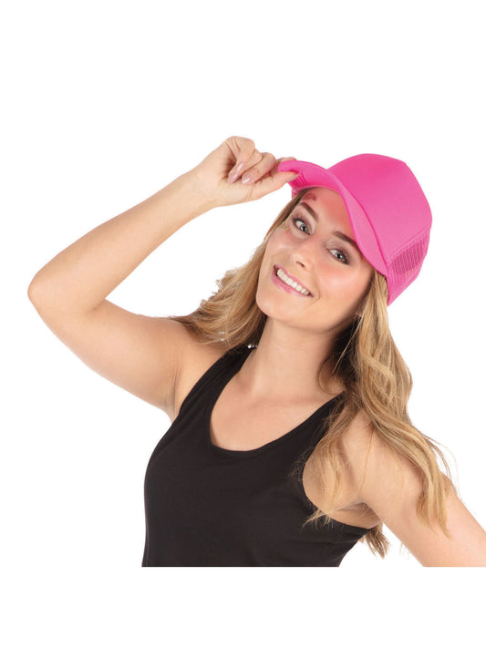 Ladies Neon Pink Cap 80s Fancy Dress Accessory 1980s Disco Rave Mens