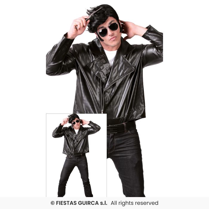 Mens 50s Biker Waistcoat Adults Musical Fancy Dress Black PVC Biker Jacket M-XL