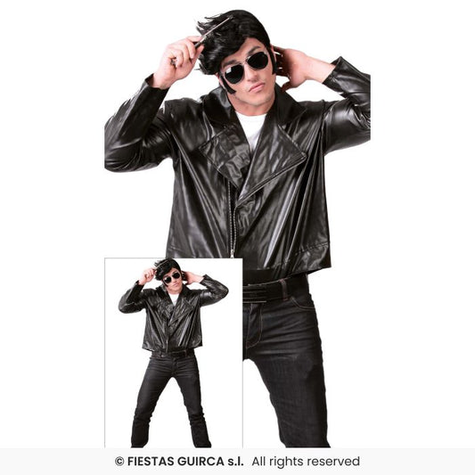 Mens 50s Biker Waistcoat Adults Musical Fancy Dress Black PVC Biker Jacket M-XL