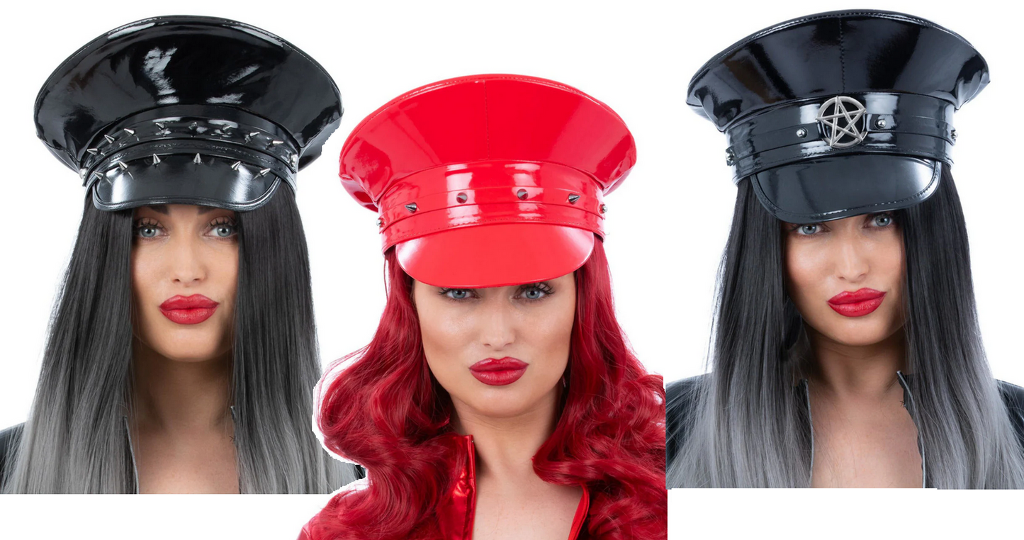 Captains Hat Sexy PVC Bondage Halloween Hen Night Fancy Dress Biker Devil