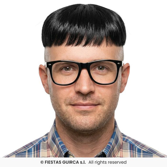 Black Bisone Wig Mens Funny Fancy Dress Wig Adults Bowl Cut Wig