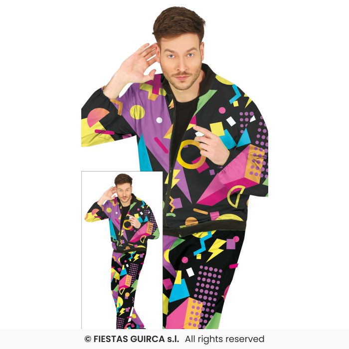 Black Aztec Hip Hop Tracksuit 80s Shellsuit Mens Retro Trackie Fancy Dress Costume M-XL