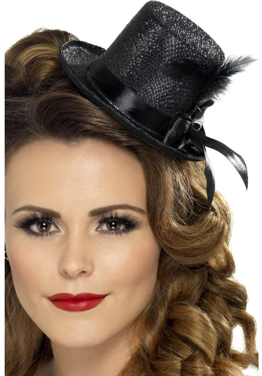 Black Top Hat Ladies Mini Burlesque Fancy Dress Hat 1920s Fancy Dress