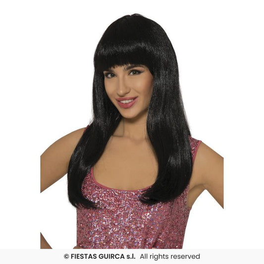 Long Wig With Fringe Ladies Black Or Blonde Wig Adults Fancy Dress Accessory