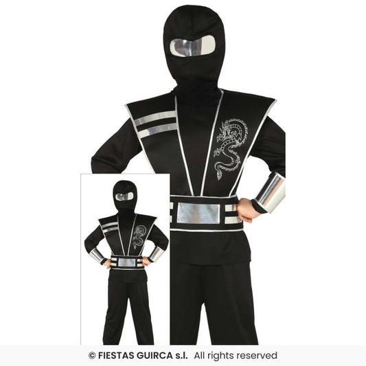 Black & Silver Boys Ninja Martial Arts Chinese Ninjas Fancy Dress Costume Boys Age 3-12