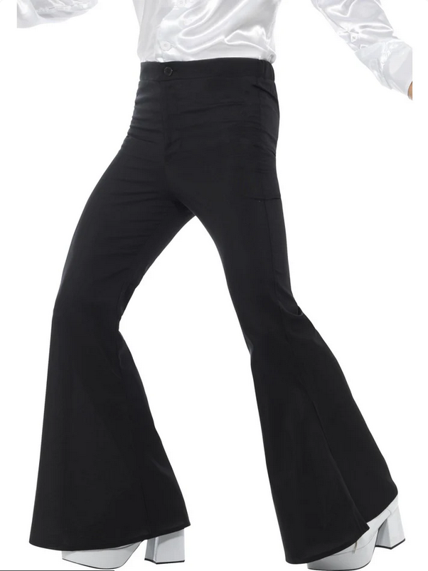 Flared Trousers Mens Black Flares 60s 70s Fancy Dress Costume Retro Disco