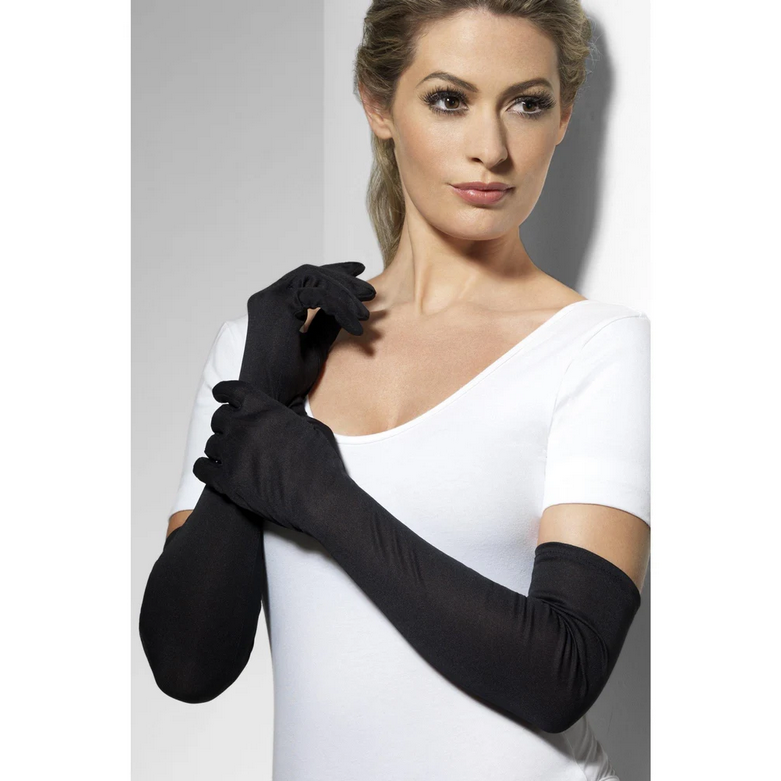 Black Gloves Long 52cm Satin Burlesque Flapper Fancy Dress Accessory