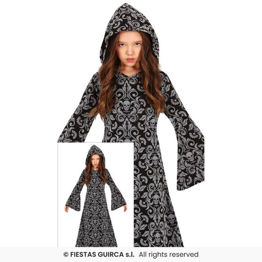 Black Hooded Witch Gothic Girl Medieval Halloween Fancy Dress Costume Aged 3-12 (Copy)