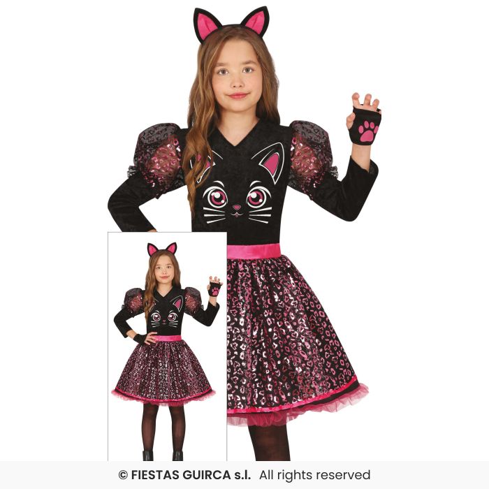 Black Cat Costume Girls Halloween Kitty Cat Fancy Dress Outfit Age 3-12