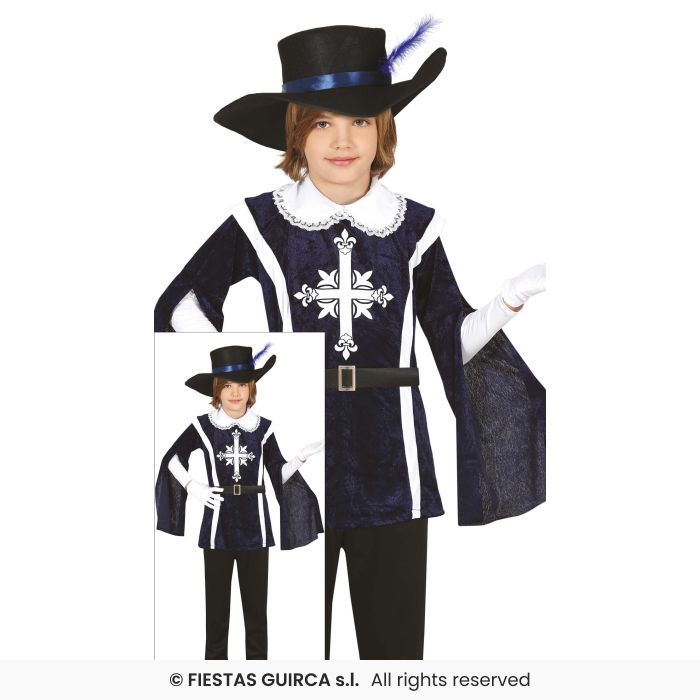 Black Musketeer Costume Historical Medieval Kids Fancy Dress Outfit Age 3-13