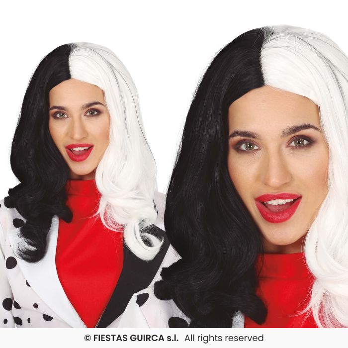 Black & White Long Straight Wig Ladies Halloween Fancy Dress Deluxe Cruel Lady