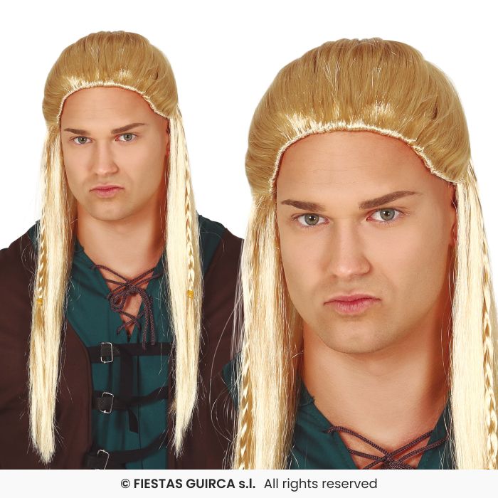 Blonde Archer Wig Mens Long Straight Wig With Braids Medieval Fancy Dress