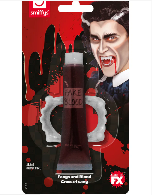 Fangs & Blood 1oz Tube Dracula Vampire Make Up Halloween Fancy Dress New