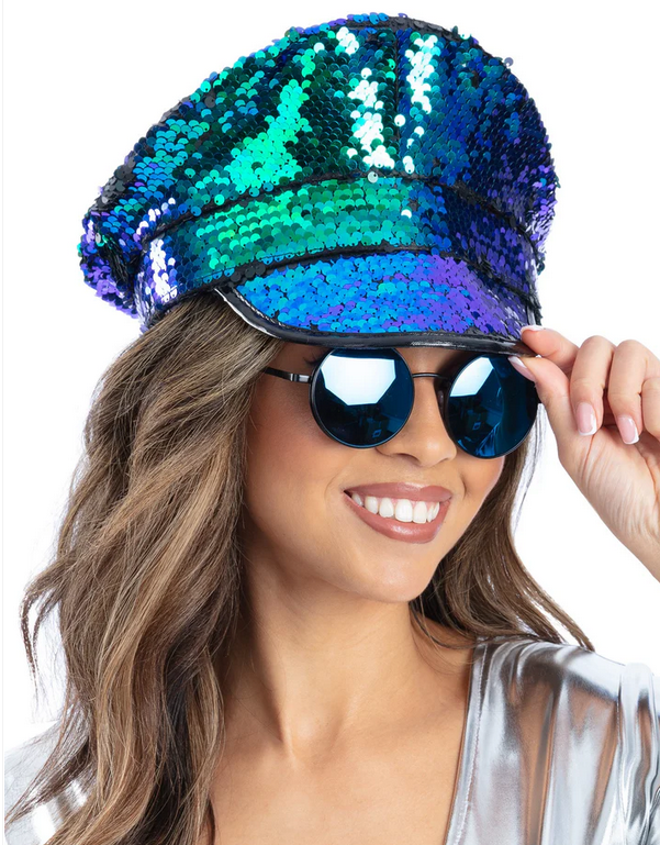 Sequin Captains Hat Adults Disco 60s 70s Fancy Dress Mens Ladies Showtime