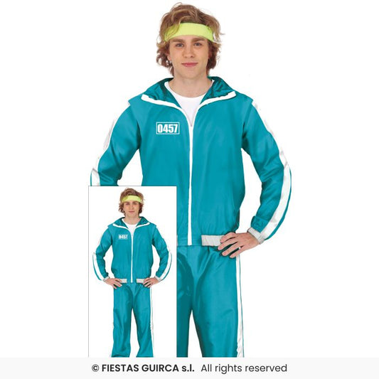 Teal Gamer Suit Gymnast Adults Fancy Dress Costume Mens Tracksuit M-XL