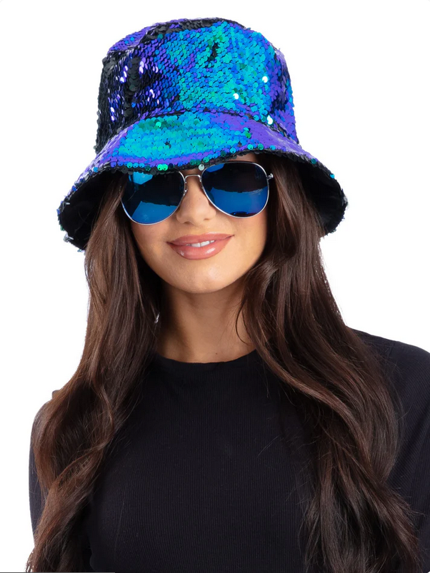 Sequin Bucket Hat Adults Showtime Circus Fancy Dress Accessory Mens Ladies